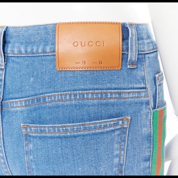 GUCCI blue denim red green web trim 90's flared - Picture 9 of 10